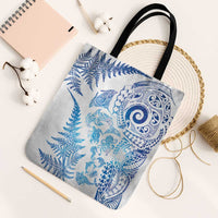 New Zealand Sea Animals Tote Bag with Maori Koru Tribal Tattoo and Silver Ferns Galaxy Style
