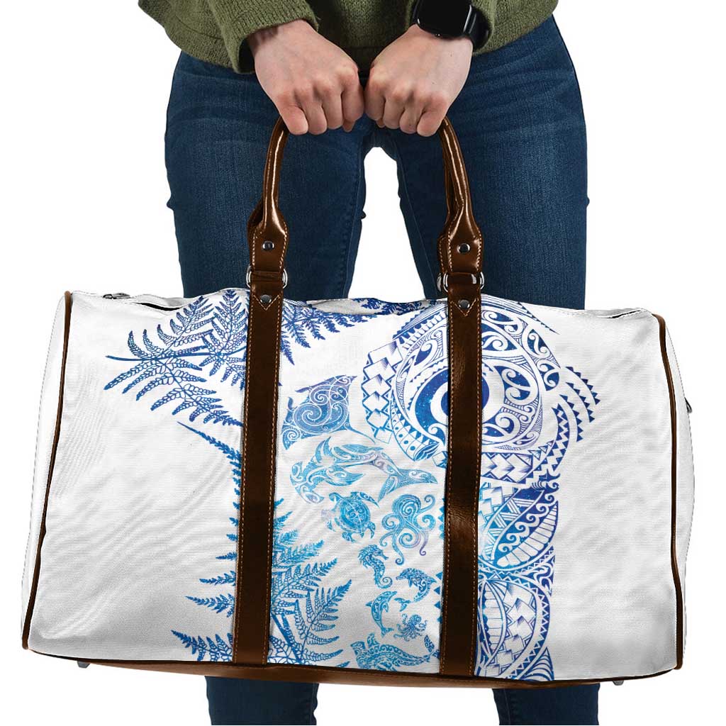 New Zealand Sea Animals Travel Bag with Maori Koru Tribal Tattoo and Silver Ferns Galaxy Style