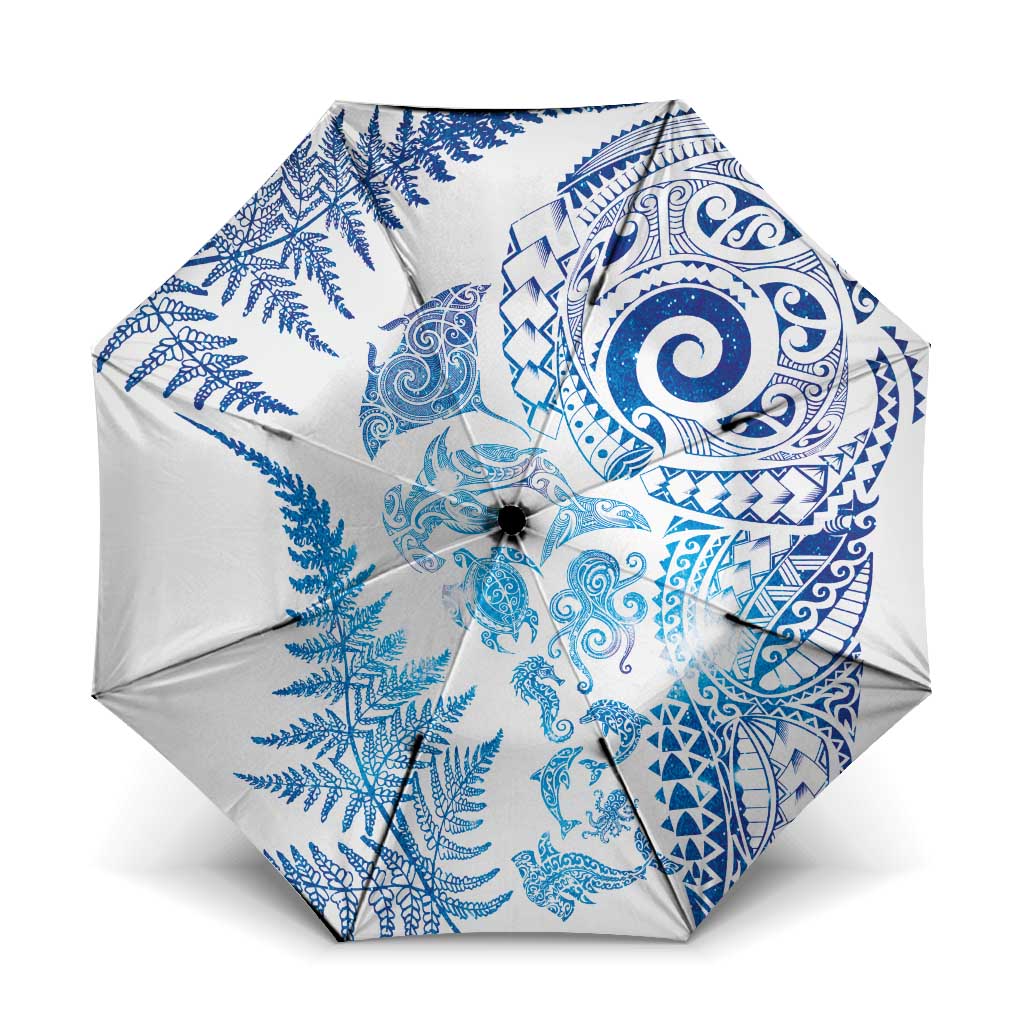 New Zealand Sea Animals Umbrella with Maori Koru Tribal Tattoo and Silver Ferns Galaxy Style LT03 One Size Folded 11.42 inch Opened Diameter 37.4 inch Multicolor - Polynesian Pride