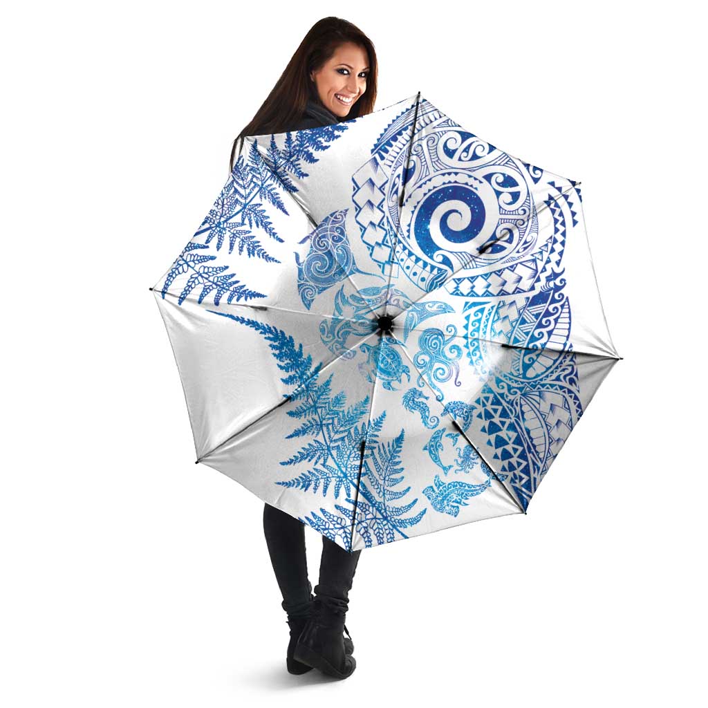 New Zealand Sea Animals Umbrella with Maori Koru Tribal Tattoo and Silver Ferns Galaxy Style LT03 - Polynesian Pride