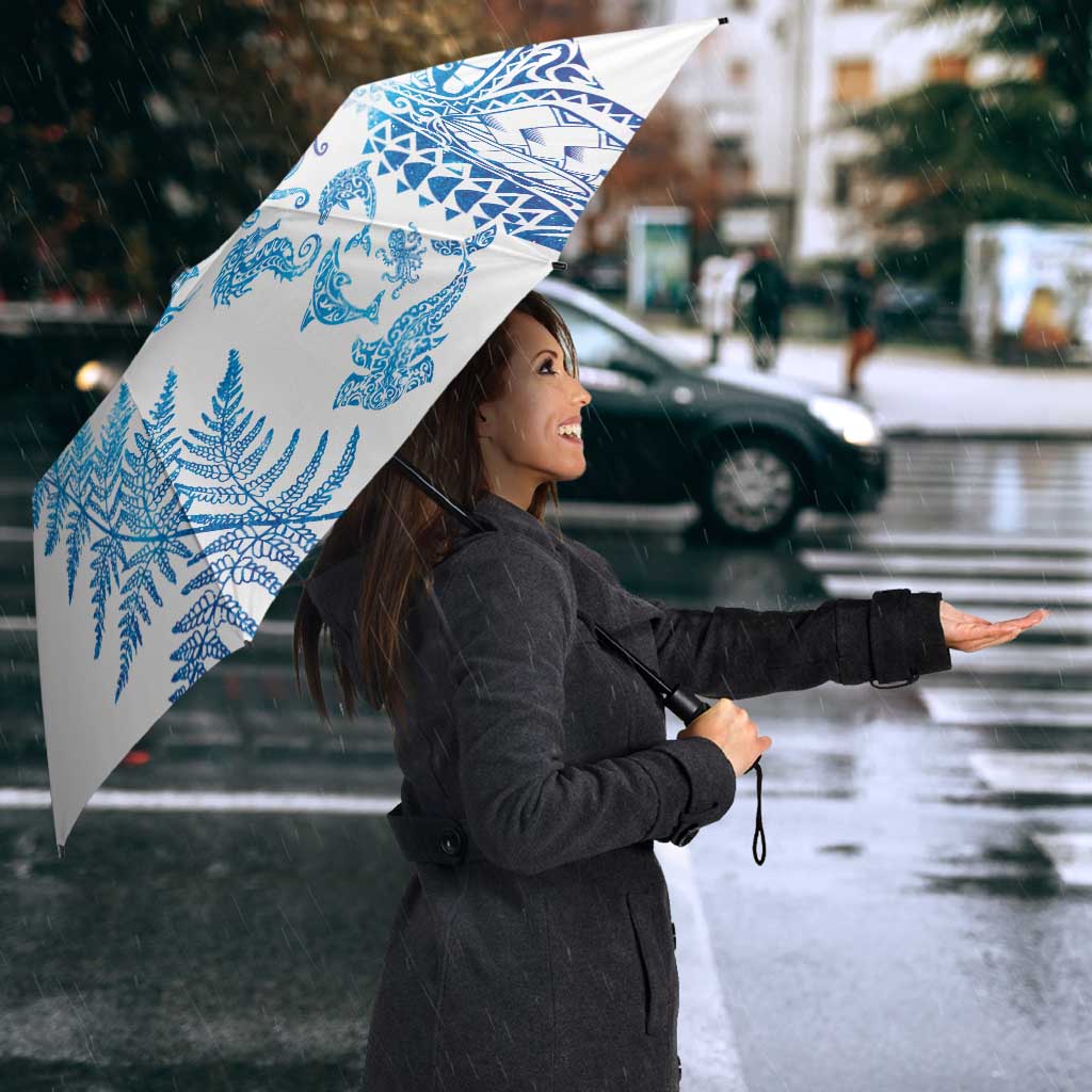New Zealand Sea Animals Umbrella with Maori Koru Tribal Tattoo and Silver Ferns Galaxy Style LT03 - Polynesian Pride