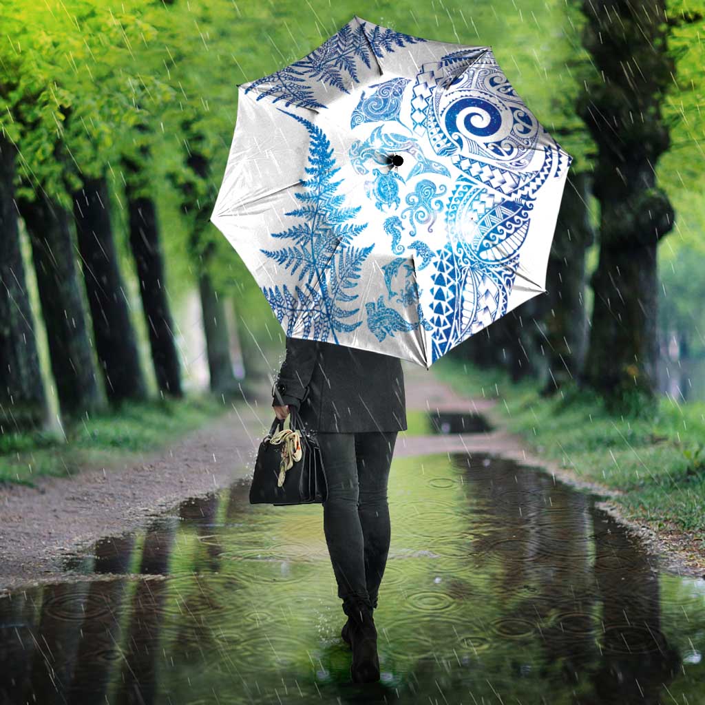 New Zealand Sea Animals Umbrella with Maori Koru Tribal Tattoo and Silver Ferns Galaxy Style LT03 - Polynesian Pride