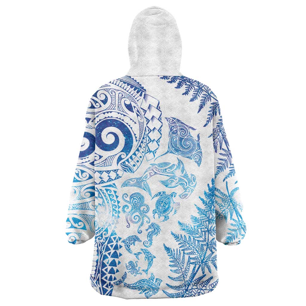 New Zealand Sea Animals Wearable Blanket Hoodie with Maori Koru Tribal Tattoo and Silver Ferns Galaxy Style LT03 - Polynesian Pride