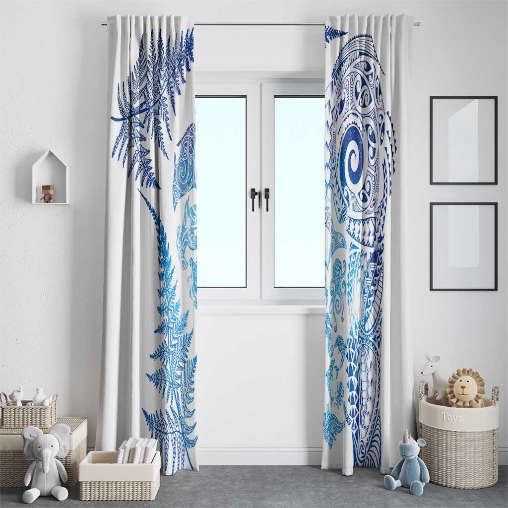 New Zealand Sea Animals Window Curtain with Maori Koru Tribal Tattoo and Silver Ferns Galaxy Style