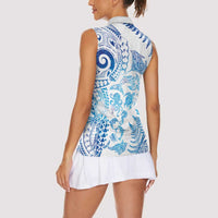 New Zealand Sea Animals Women Sleeveless Polo Shirt with Maori Koru Tribal Tattoo and Silver Ferns Galaxy Style