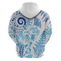 New Zealand Sea Animals Zip Hoodie with Maori Koru Tribal Tattoo and Silver Ferns Galaxy Style