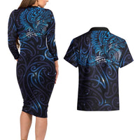 New Zealand New Year-Matariki Couples Matching Long Sleeve Bodycon Dress and Hawaiian Shirt Aotearoa Maori Tattoo Galaxy Sky LT03 - Polynesian Pride