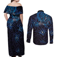 New Zealand New Year-Matariki Couples Matching Off Shoulder Maxi Dress and Long Sleeve Button Shirt Aotearoa Maori Tattoo Galaxy Sky