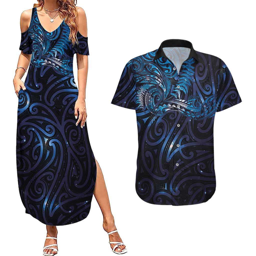 New Zealand New Year-Matariki Couples Matching Summer Maxi Dress and Hawaiian Shirt Aotearoa Maori Tattoo Galaxy Sky