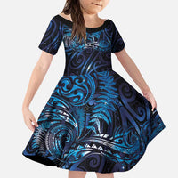 New Zealand New Year-Matariki Family Matching Mermaid Dress and Hawaiian Shirt Aotearoa Maori Tattoo Galaxy Sky LT03 Daughter's Dress Multicolor - Polynesian Pride