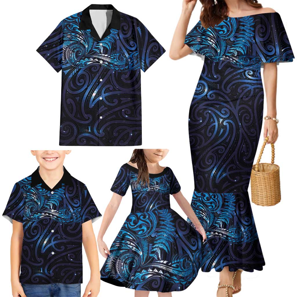 New Zealand New Year-Matariki Family Matching Mermaid Dress and Hawaiian Shirt Aotearoa Maori Tattoo Galaxy Sky LT03 - Polynesian Pride