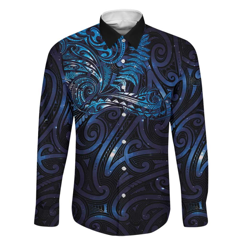 New Zealand New Year-Matariki Family Matching Mermaid Dress and Hawaiian Shirt Aotearoa Maori Tattoo Galaxy Sky LT03 Dad's Shirt - Long Sleeve Multicolor - Polynesian Pride