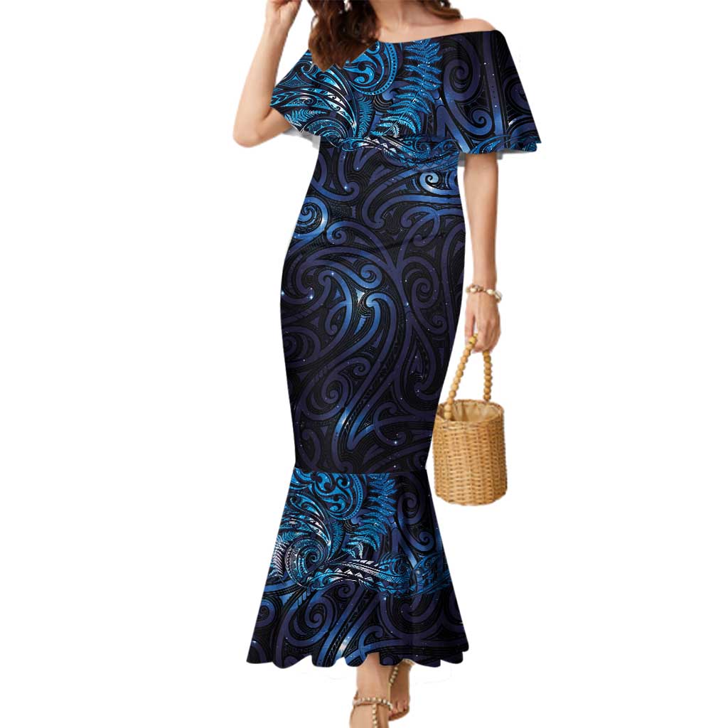 New Zealand New Year-Matariki Family Matching Mermaid Dress and Hawaiian Shirt Aotearoa Maori Tattoo Galaxy Sky LT03 Mom's Dress Multicolor - Polynesian Pride