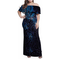 New Zealand New Year-Matariki Family Matching Off Shoulder Maxi Dress and Hawaiian Shirt Aotearoa Maori Tattoo Galaxy Sky