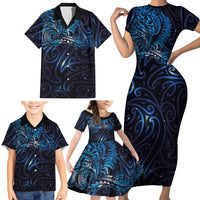 New Zealand New Year-Matariki Family Matching Short Sleeve Bodycon Dress and Hawaiian Shirt Aotearoa Maori Tattoo Galaxy Sky
