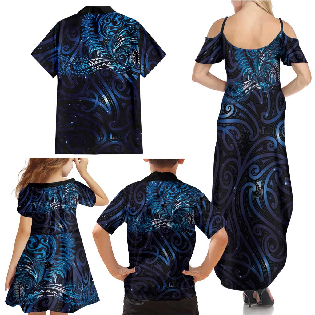 New Zealand New Year-Matariki Family Matching Summer Maxi Dress and Hawaiian Shirt Aotearoa Maori Tattoo Galaxy Sky