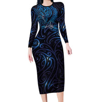New Zealand New Year-Matariki Long Sleeve Bodycon Dress Aotearoa Maori Tattoo Galaxy Sky