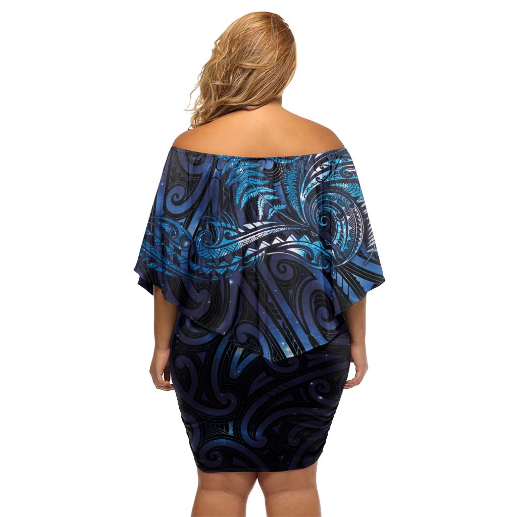 New Zealand New Year-Matariki Off Shoulder Short Dress Aotearoa Maori Tattoo Galaxy Sky