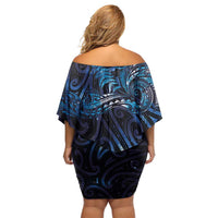 New Zealand New Year-Matariki Off Shoulder Short Dress Aotearoa Maori Tattoo Galaxy Sky