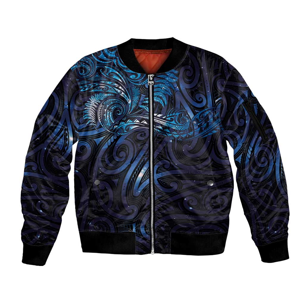 New Zealand New Year-Matariki Sleeve Zip Bomber Jacket Aotearoa Maori Tattoo Galaxy Sky