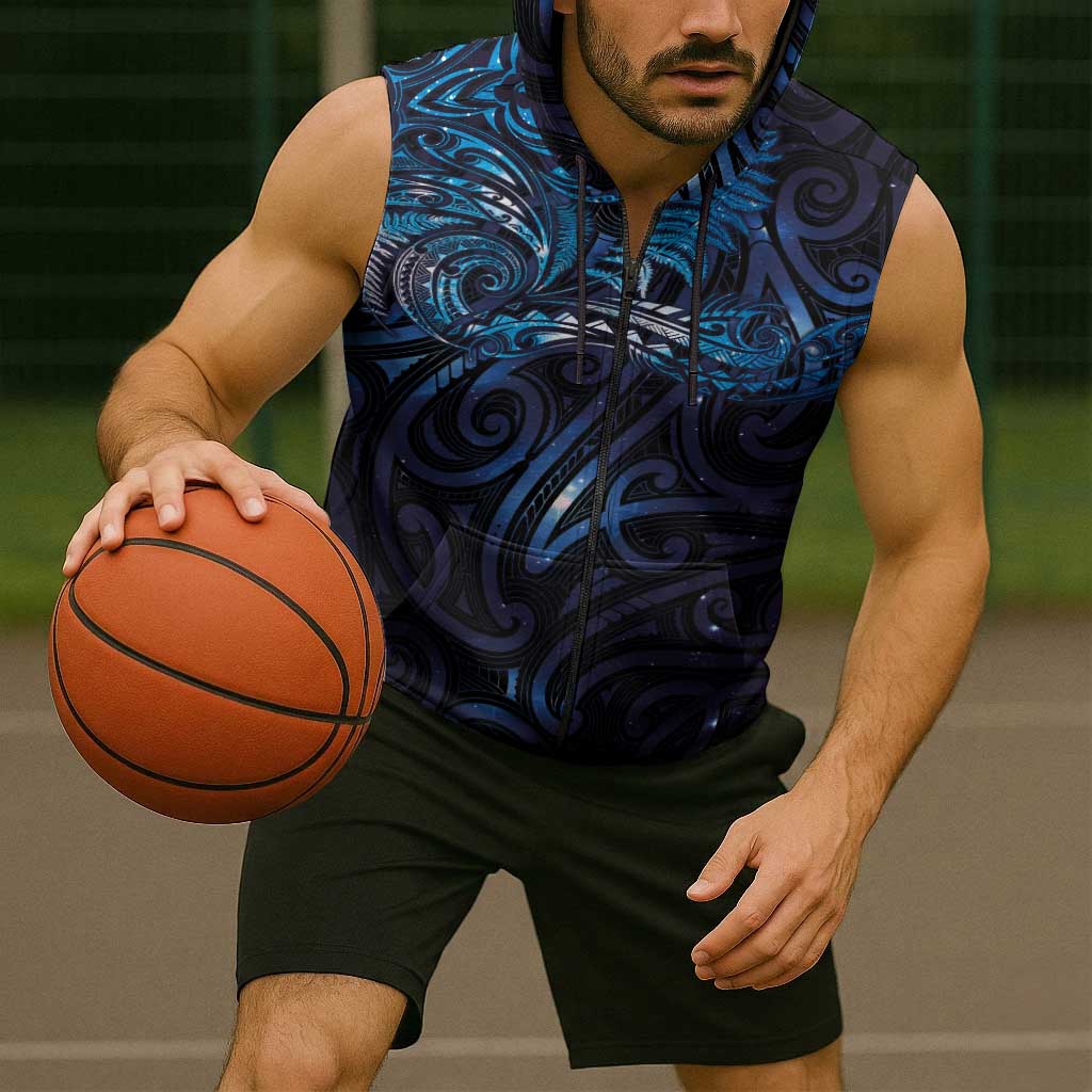 New Zealand New Year-Matariki Sleeveless Zip Hoodie Aotearoa Maori Tattoo Galaxy Sky