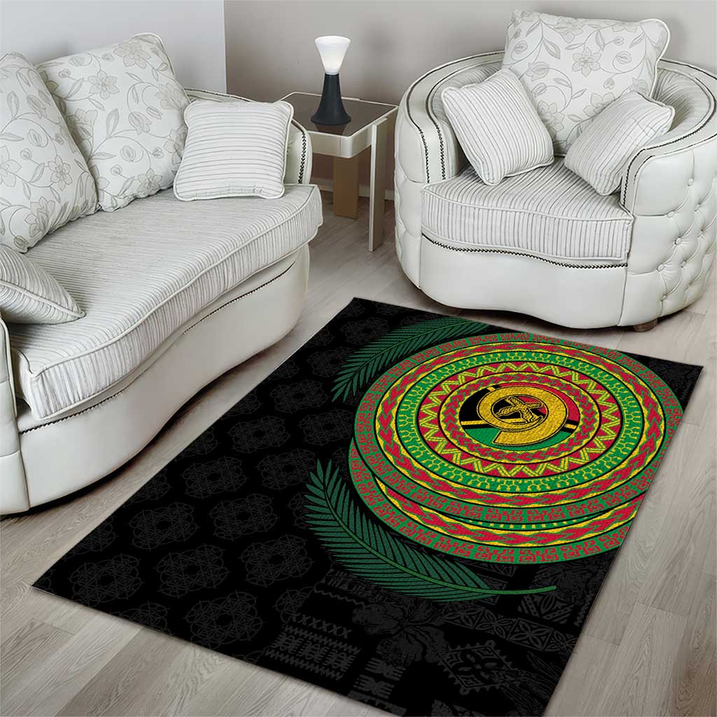 Vanuatu Tribal Tattoo with Namele Leaves Area Rug