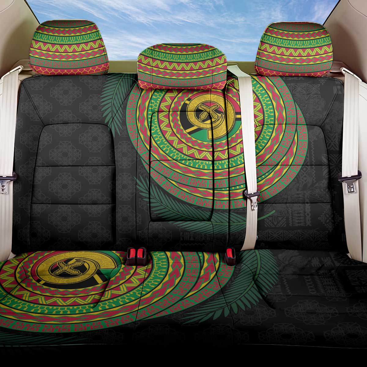 Vanuatu Tribal Tattoo with Namele Leaves Back Car Seat Cover