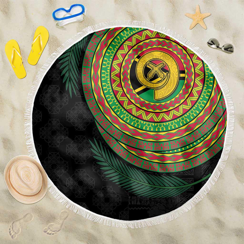 Vanuatu Tribal Tattoo with Namele Leaves Beach Blanket