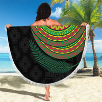 Vanuatu Tribal Tattoo with Namele Leaves Beach Blanket
