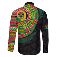 Vanuatu Tribal Tattoo with Namele Leaves Family Matching Off Shoulder Maxi Dress and Hawaiian Shirt