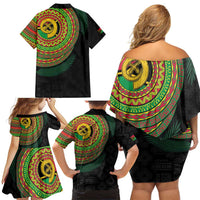 Vanuatu Tribal Tattoo with Namele Leaves Family Matching Off Shoulder Short Dress and Hawaiian Shirt