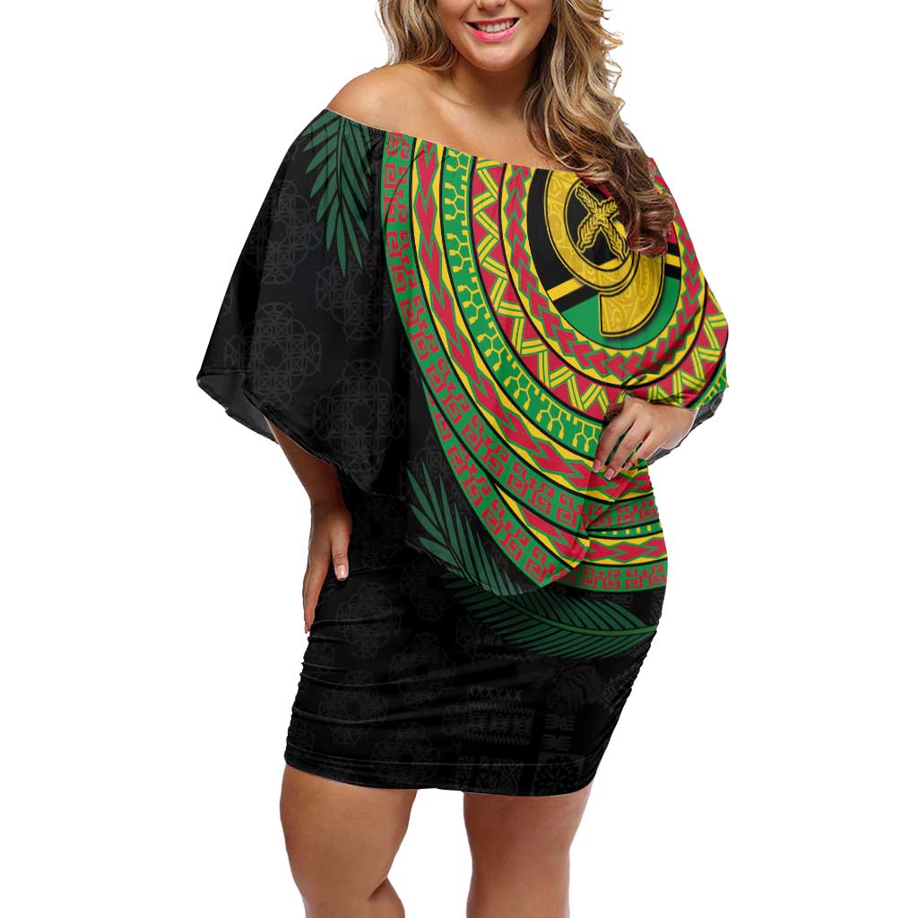 Vanuatu Tribal Tattoo with Namele Leaves Family Matching Off Shoulder Short Dress and Hawaiian Shirt
