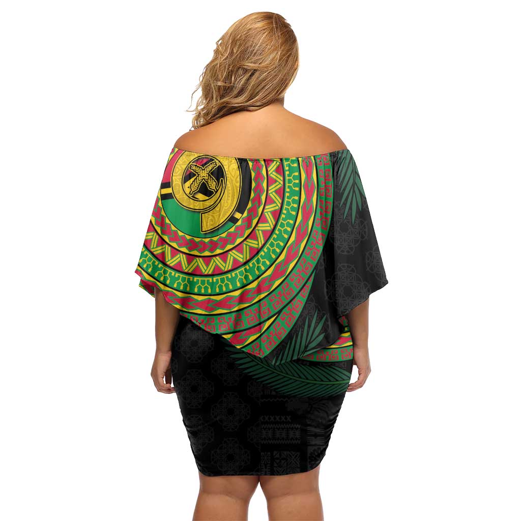 Vanuatu Tribal Tattoo with Namele Leaves Family Matching Off Shoulder Short Dress and Hawaiian Shirt