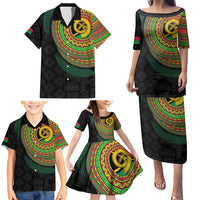 Vanuatu Tribal Tattoo with Namele Leaves Family Matching Puletasi and Hawaiian Shirt