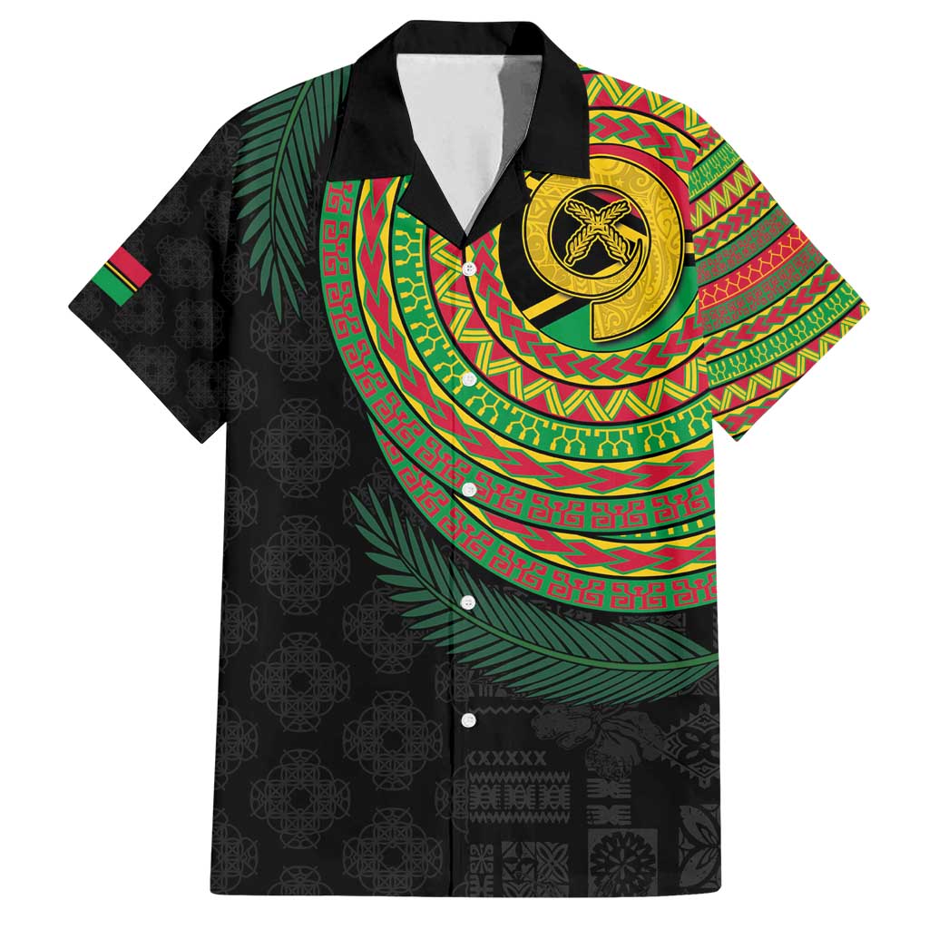 Vanuatu Tribal Tattoo with Namele Leaves Family Matching Puletasi and Hawaiian Shirt