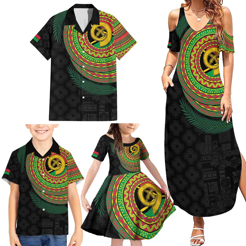 Vanuatu Tribal Tattoo with Namele Leaves Family Matching Summer Maxi Dress and Hawaiian Shirt