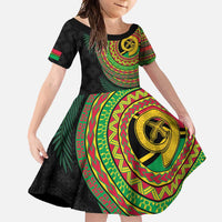 Vanuatu Tribal Tattoo with Namele Leaves Family Matching Tank Maxi Dress and Hawaiian Shirt