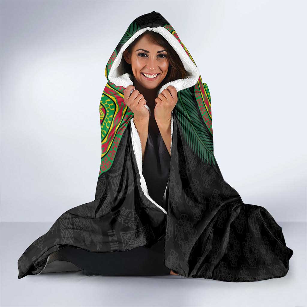 Vanuatu Tribal Tattoo with Namele Leaves Hooded Blanket