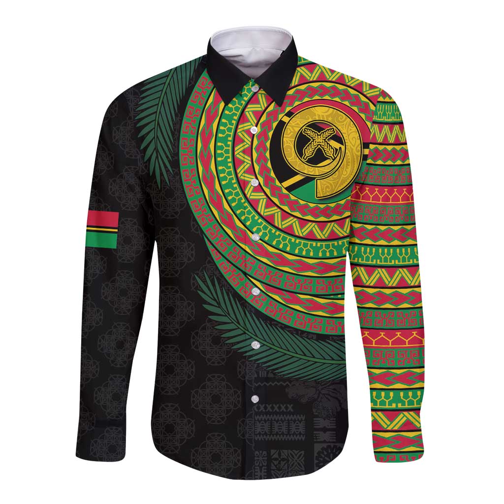 Vanuatu Tribal Tattoo with Namele Leaves Long Sleeve Button Shirt