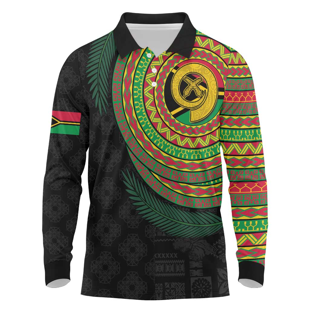 Vanuatu Tribal Tattoo with Namele Leaves Long Sleeve Polo Shirt