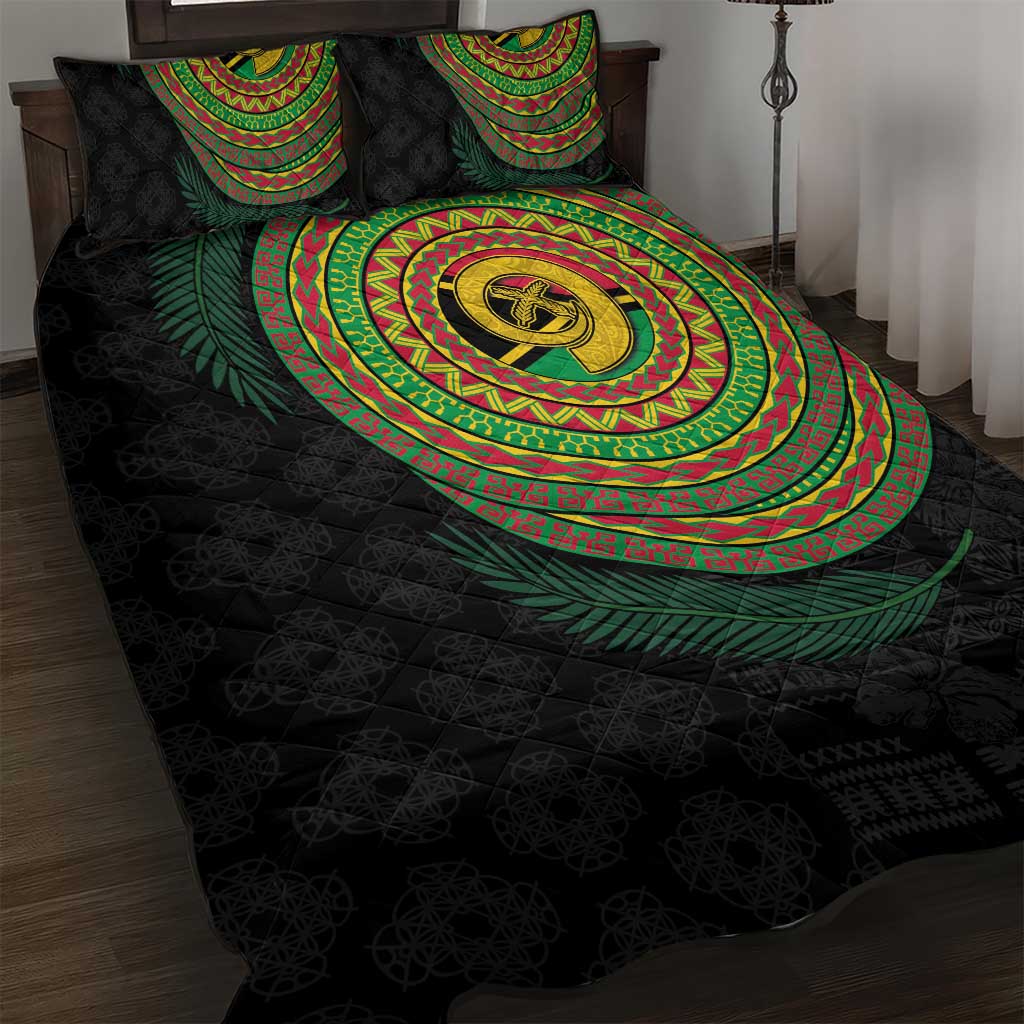 Vanuatu Tribal Tattoo with Namele Leaves Quilt Bed Set