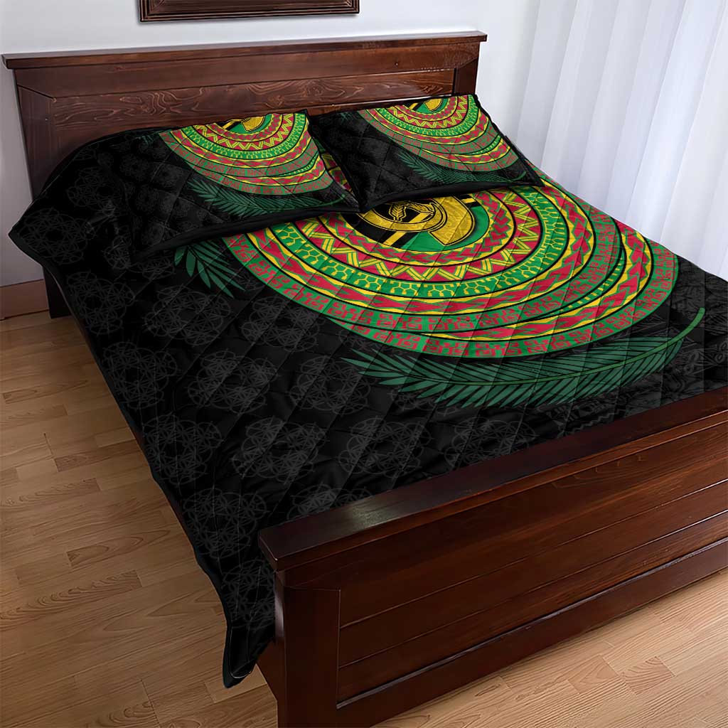 Vanuatu Tribal Tattoo with Namele Leaves Quilt Bed Set