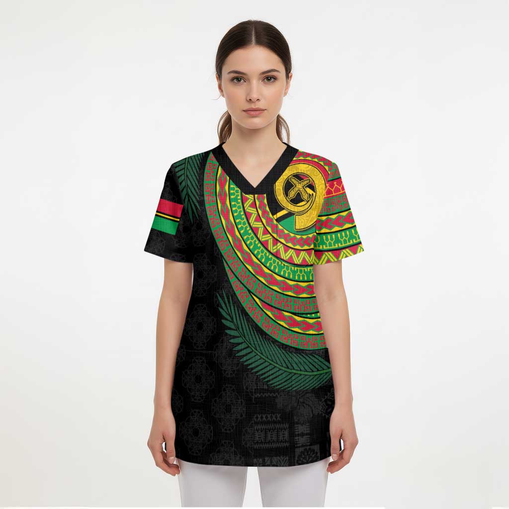 Vanuatu Tribal Tattoo with Namele Leaves Scrub Top - Polynesian Pride
