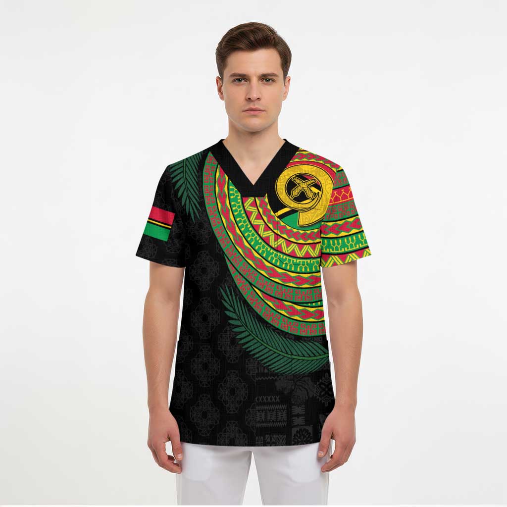 Vanuatu Tribal Tattoo with Namele Leaves Scrub Top - Polynesian Pride