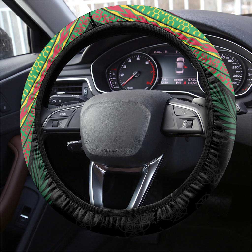 Vanuatu Tribal Tattoo with Namele Leaves Steering Wheel Cover