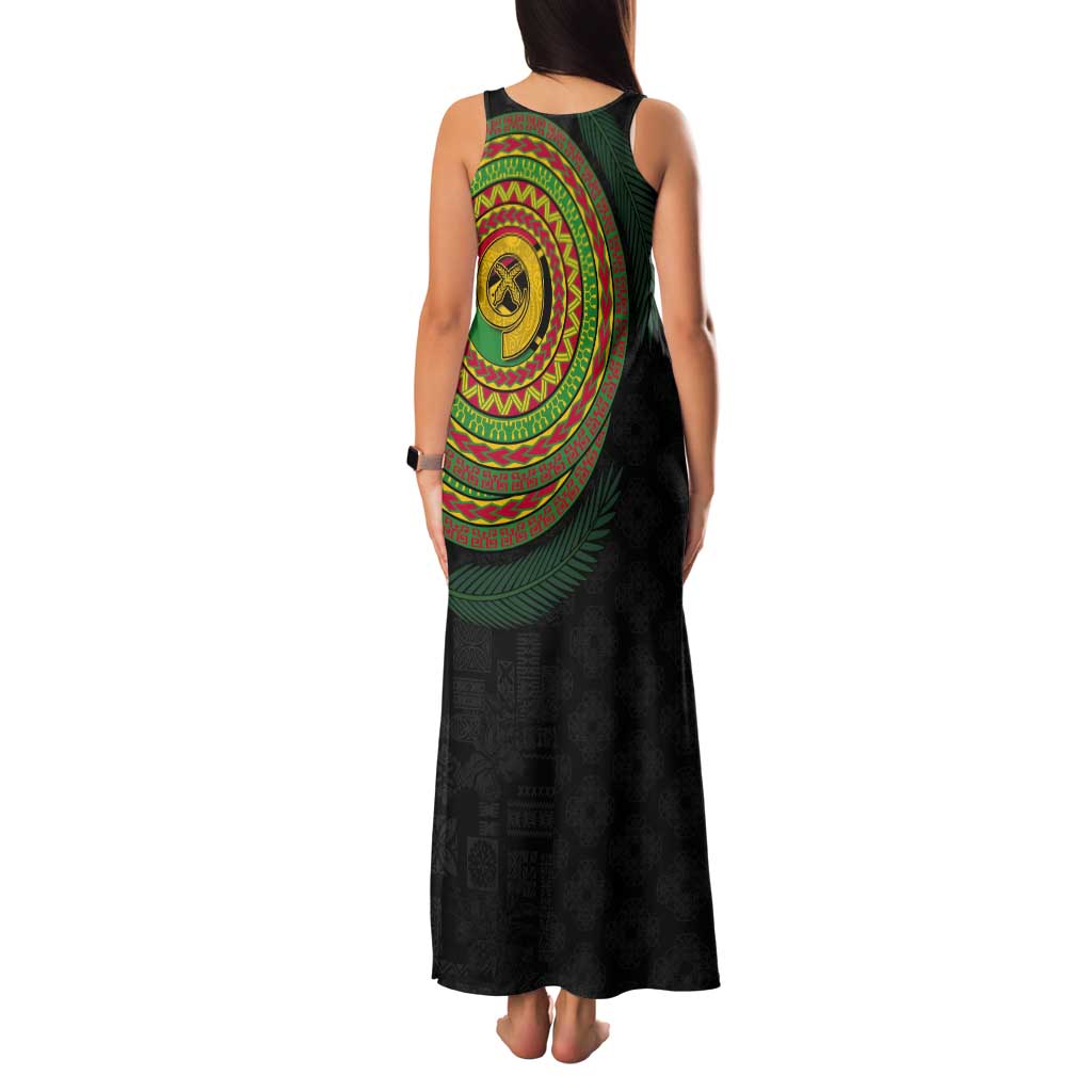 Vanuatu Tribal Tattoo with Namele Leaves Tank Maxi Dress