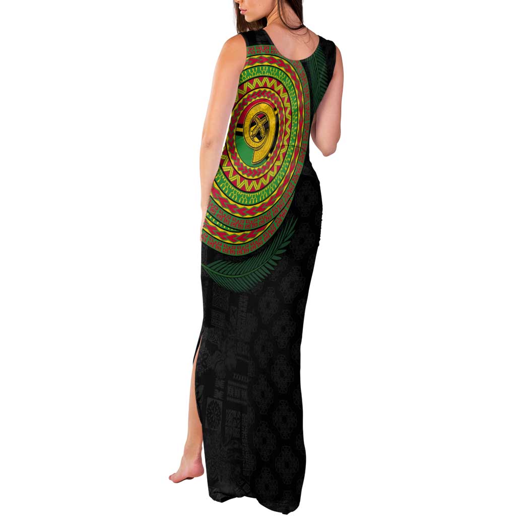 Vanuatu Tribal Tattoo with Namele Leaves Tank Maxi Dress