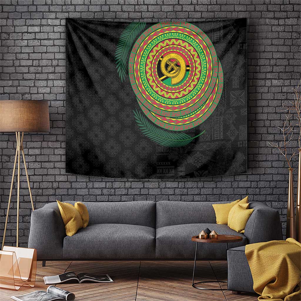 Vanuatu Tribal Tattoo with Namele Leaves Tapestry