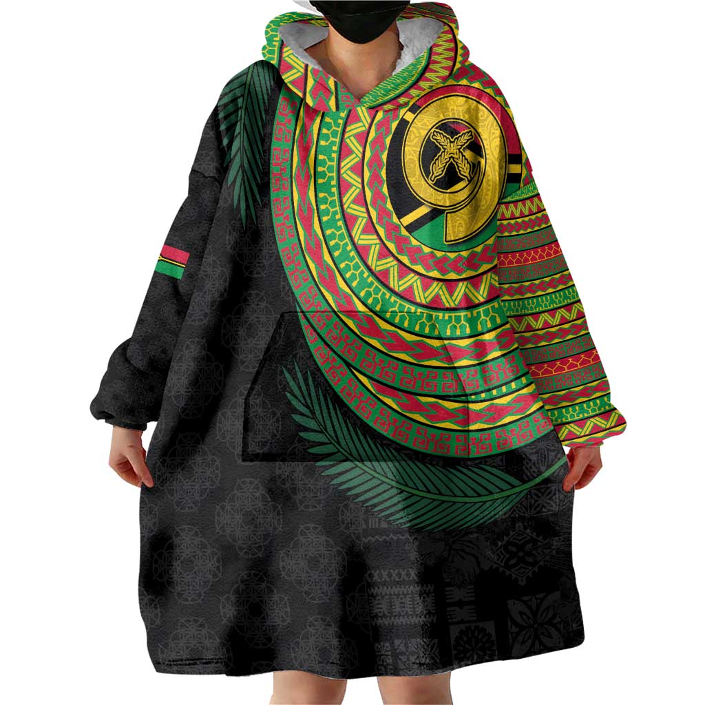 Vanuatu Tribal Tattoo with Namele Leaves Wearable Blanket Hoodie