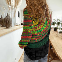 Vanuatu Tribal Tattoo with Namele Leaves Women Casual Shirt